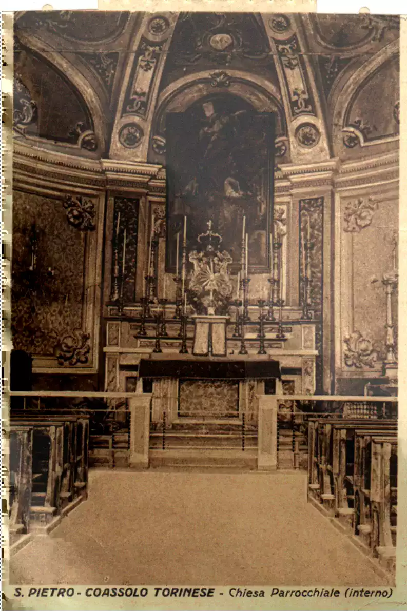 Cartolina degli anni '20 raffigurante l'interno della chiesa di San Pietro