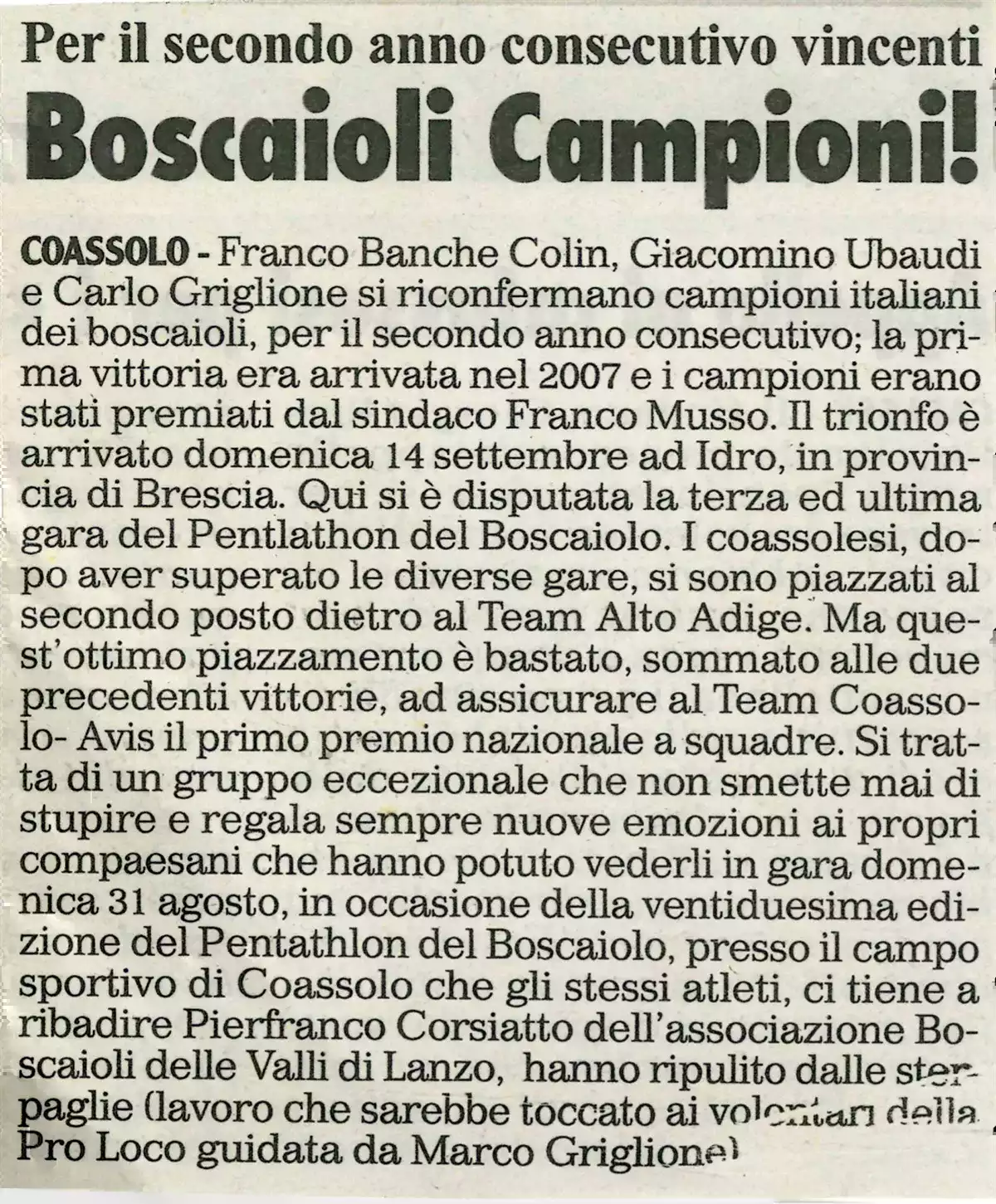 Articolo di giornale 2008